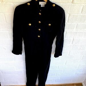 Bloomingdale's Wool Vintage Black Gold Button Military Jumpsuit sz 12